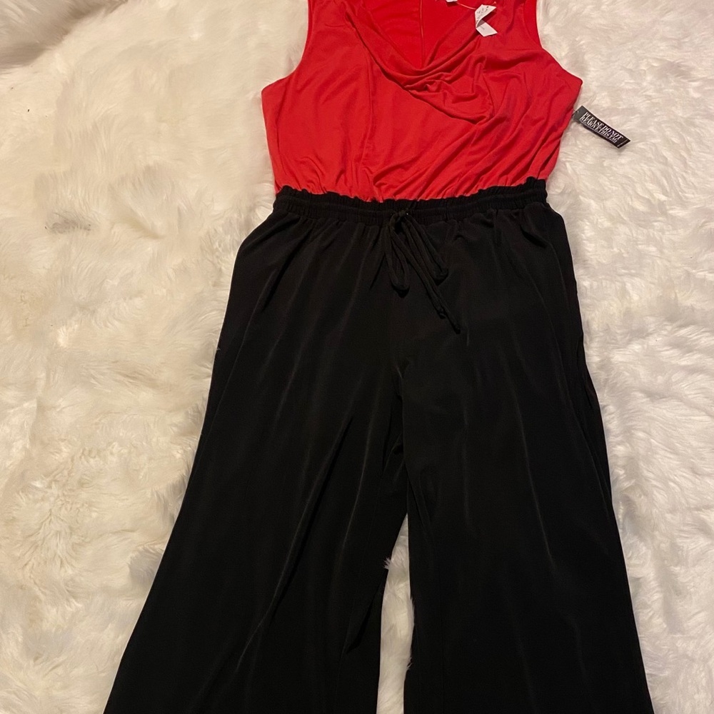 Two tone Wide leg jumpsuit with drawstring zipper